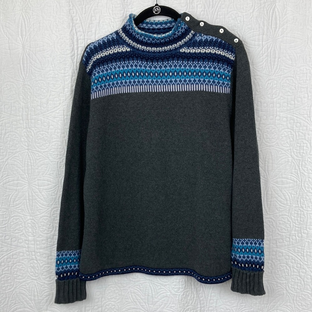 Jones Wear Sport Women’s Fair Isle Charcoal Mock Neck Sweater sz XL